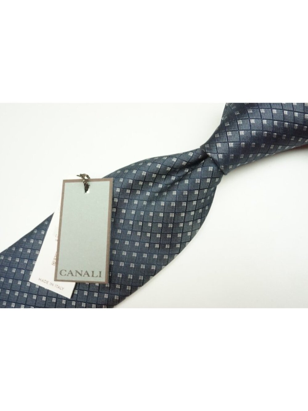 Canali Denim Blue Silver Geometric Silk Tie Brand New With Tags